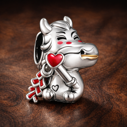 Horse with Red Heart - Horse with Red Heart Charm — display on walnut
