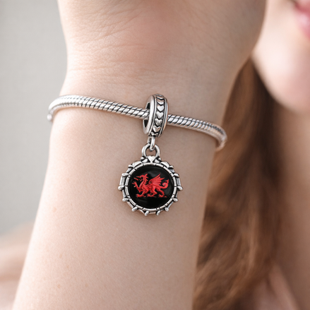 Welsh Dragon Medallion - Welsh Dragon Medallion Charm — worn on wrist