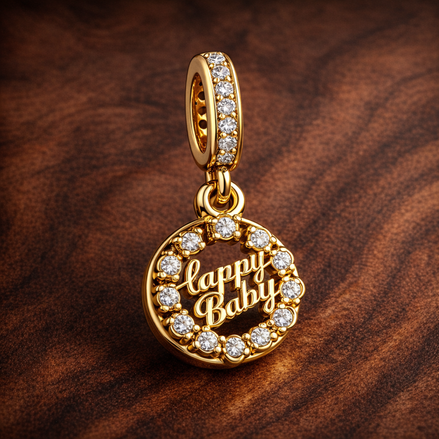 Gold Plated Shell Pearl Charm - Gold Plated Shell Pearl Charm — display on walnut