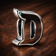 Silver Initial D Charm - Initial D Charm — display on walnut