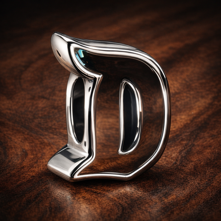 Silver Initial D Charm - Initial D Charm — display on walnut