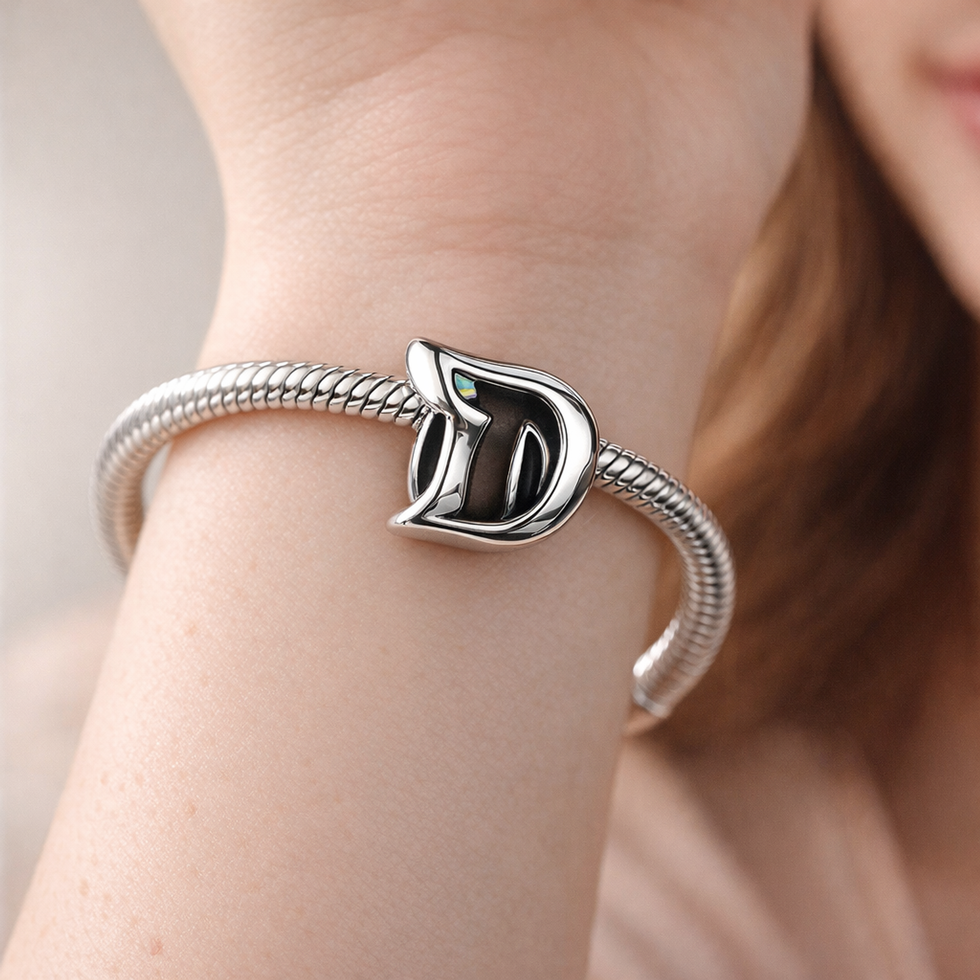 Silver Initial D Charm - Initial D Charm — worn on wrist