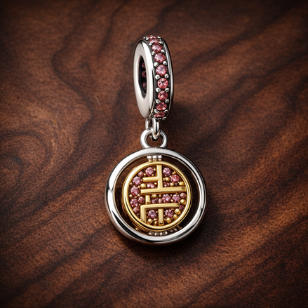 London Medallion - London Medallion Charm — display on walnut