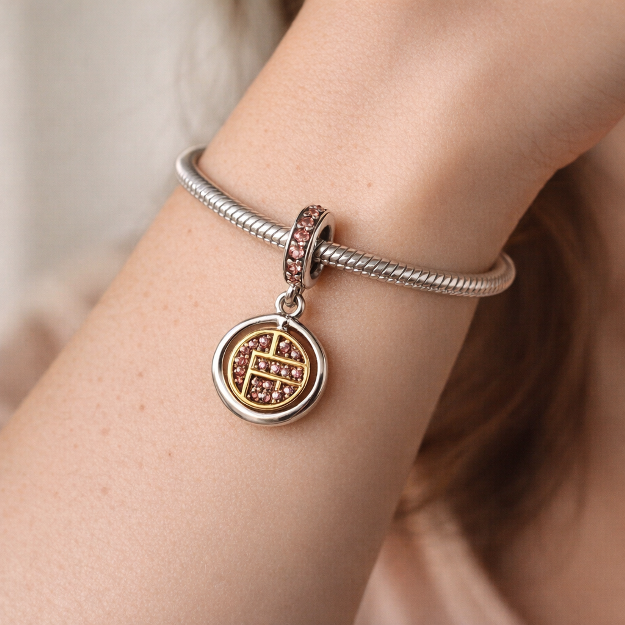 London Medallion - London Medallion Charm — worn on wrist
