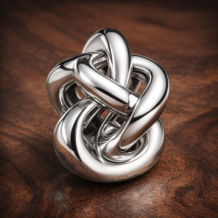 Infinity Knot Charm — display on walnut