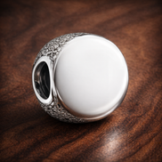 Silver Pave Button Bead - Silver Pave Button Bead — display on walnut