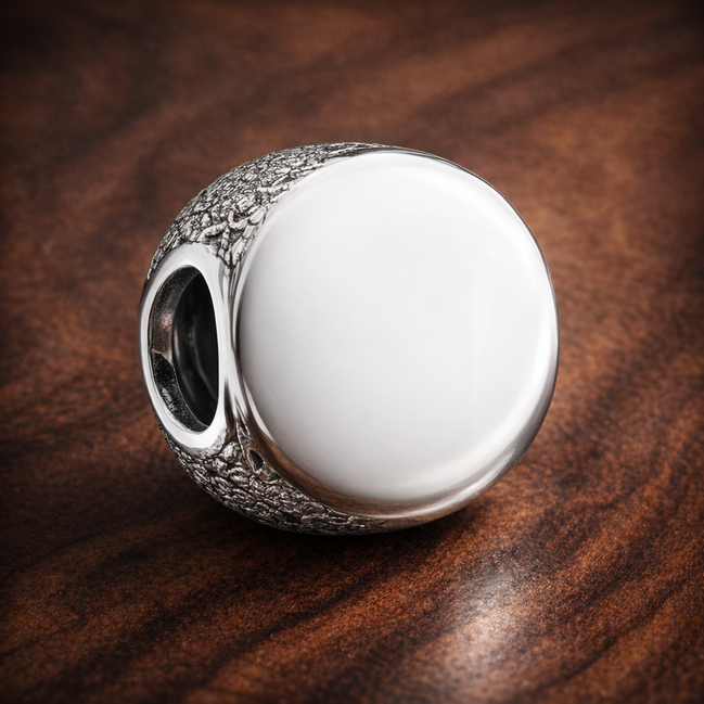 Silver Pave Button Bead - Silver Pave Button Bead — display on walnut