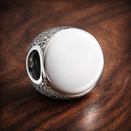Silver Pave Button Bead - Silver Pave Button Bead — display on walnut