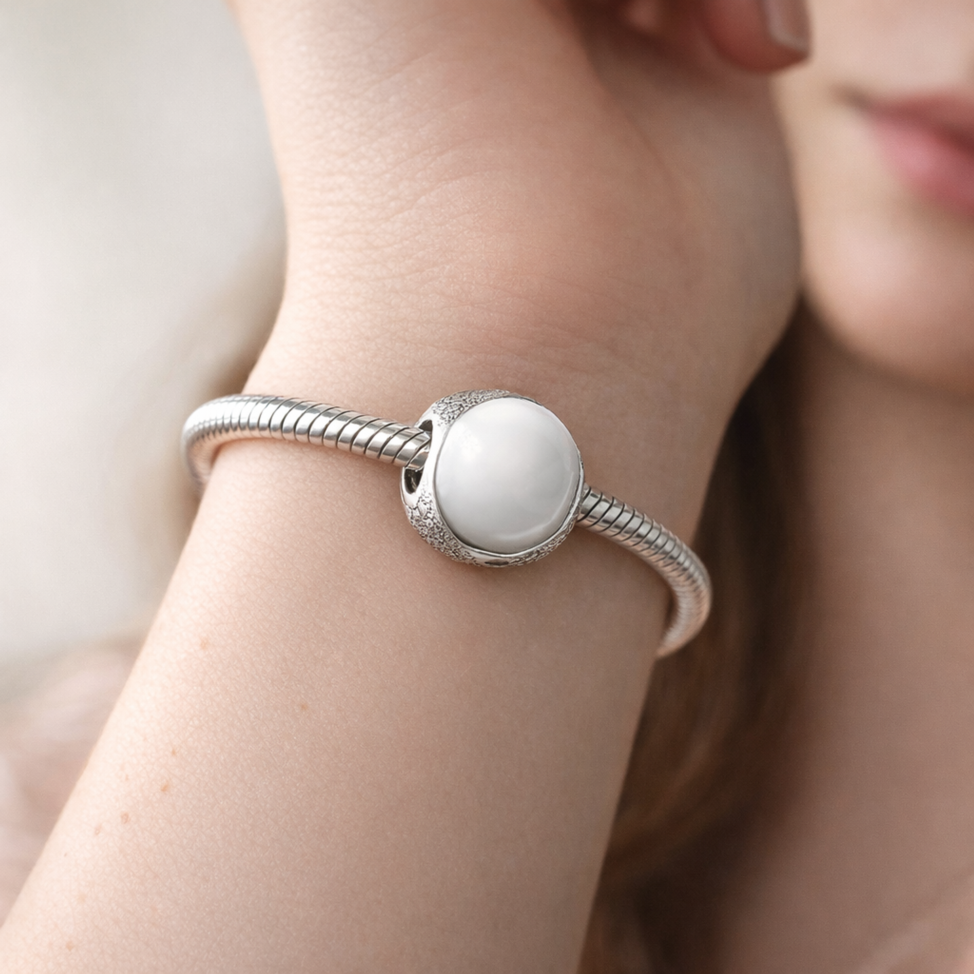 Silver Pave Button Bead - Silver Pave Button Bead — worn on wrist