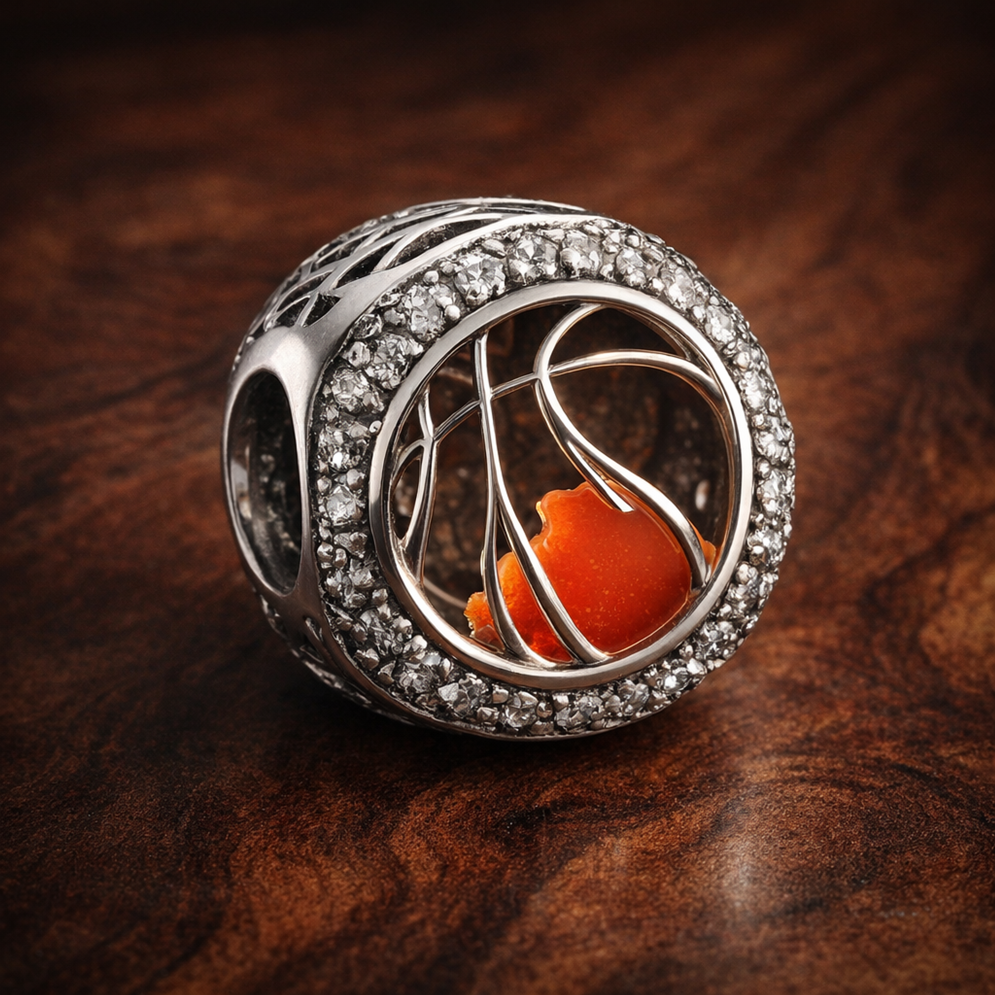 Basketball Hoop Charm - Basketball Hoop Charm — display on walnut