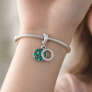 Green Double Circle Dangle - Green Double Circle Dangle Charm — worn on wrist