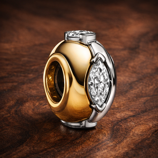 Gold Plated Marquise Crystal Spacer - Gold Plated Marquise Crystal Spacer — display on walnut