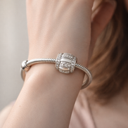 White Crystal Stripe Bead - White Crystal Stripe Bead Charm — worn on wrist