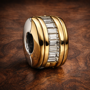 Gold Plated Baguette Stripe Spacer - Gold Plated Baguette Stripe Spacer — display on walnut