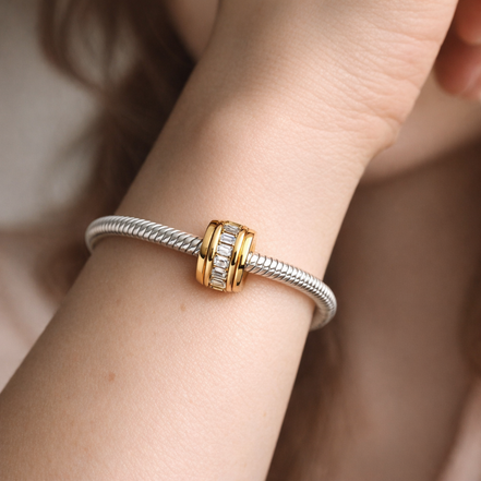 Gold Plated Baguette Stripe Spacer - Gold Plated Baguette Stripe Spacer — worn on wrist