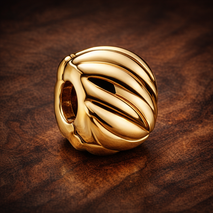 Gold Plated Ribbed Melon Charm - Gold Plated Ribbed Melon Charm — display on walnut