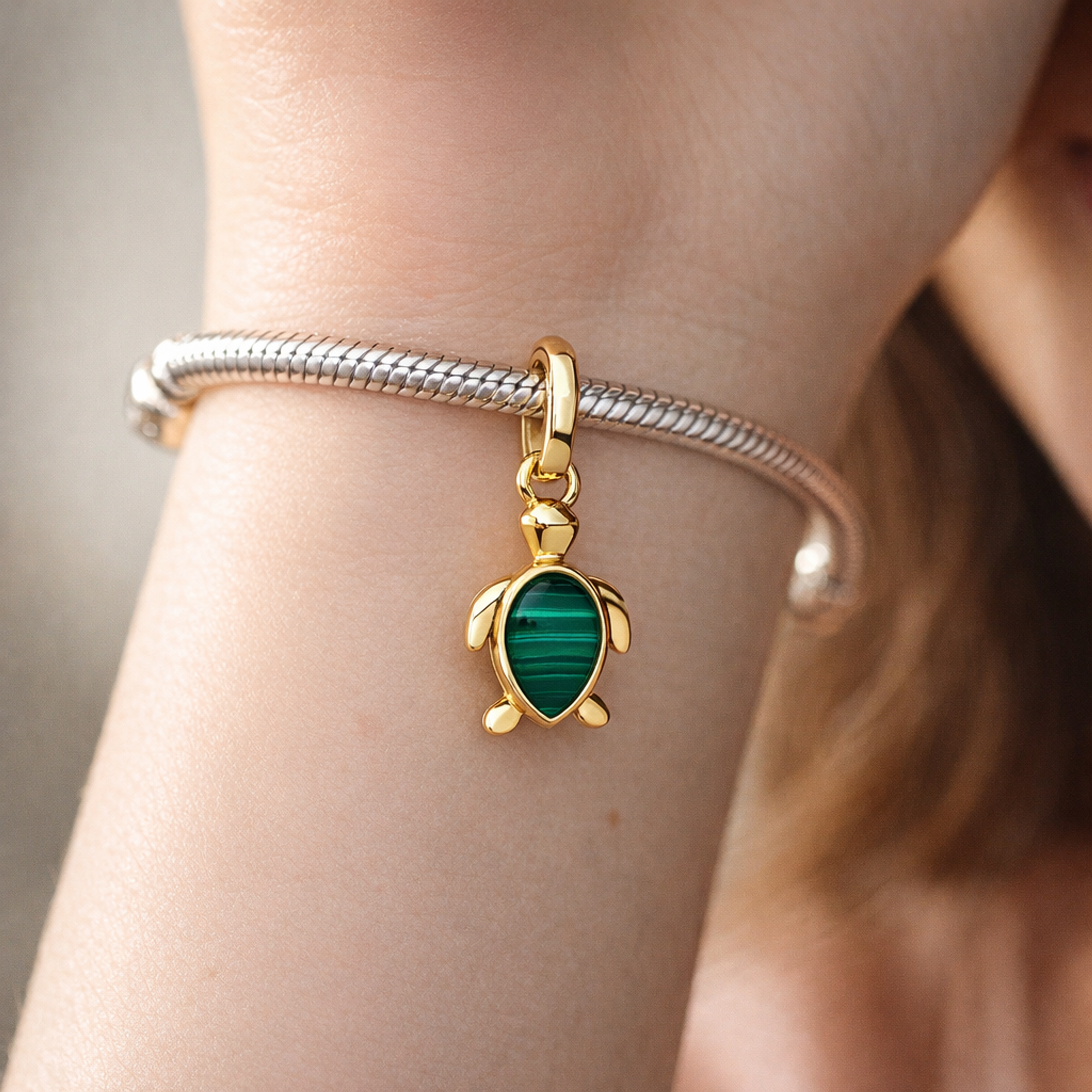 Green Turtle Charm - Green Turtle Charm — worn on wrist