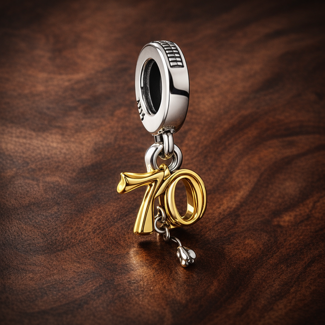 Gold Plated Ribbon Tools Charm - Gold Plated Ribbon Tools Charm — display on walnut