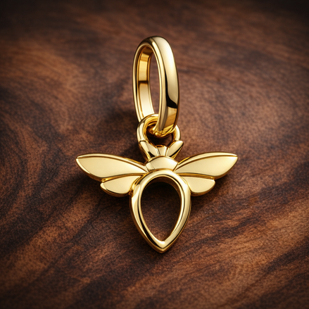 Gold Plated Tinker Bell Silhouette - Gold Plated Tinker Bell Silhouette Charm — display on walnut