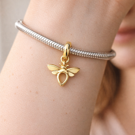 Gold Plated Tinker Bell Silhouette - Gold Plated Tinker Bell Silhouette Charm — worn on wrist