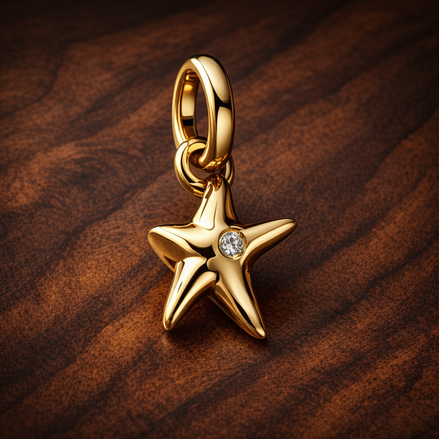 Starfish Double Dangle Charm — display on walnut