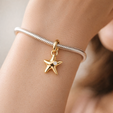 Starfish Double Dangle Charm — worn on wrist