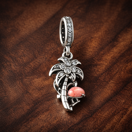 Miami Dangle Charm — display on walnut