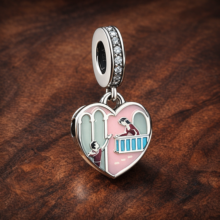 Pastel City Heart Charm - Pastel City Heart Charm — display on walnut