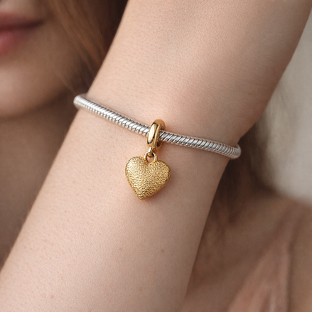 Engravable Heart Medallion Charm — worn on wrist