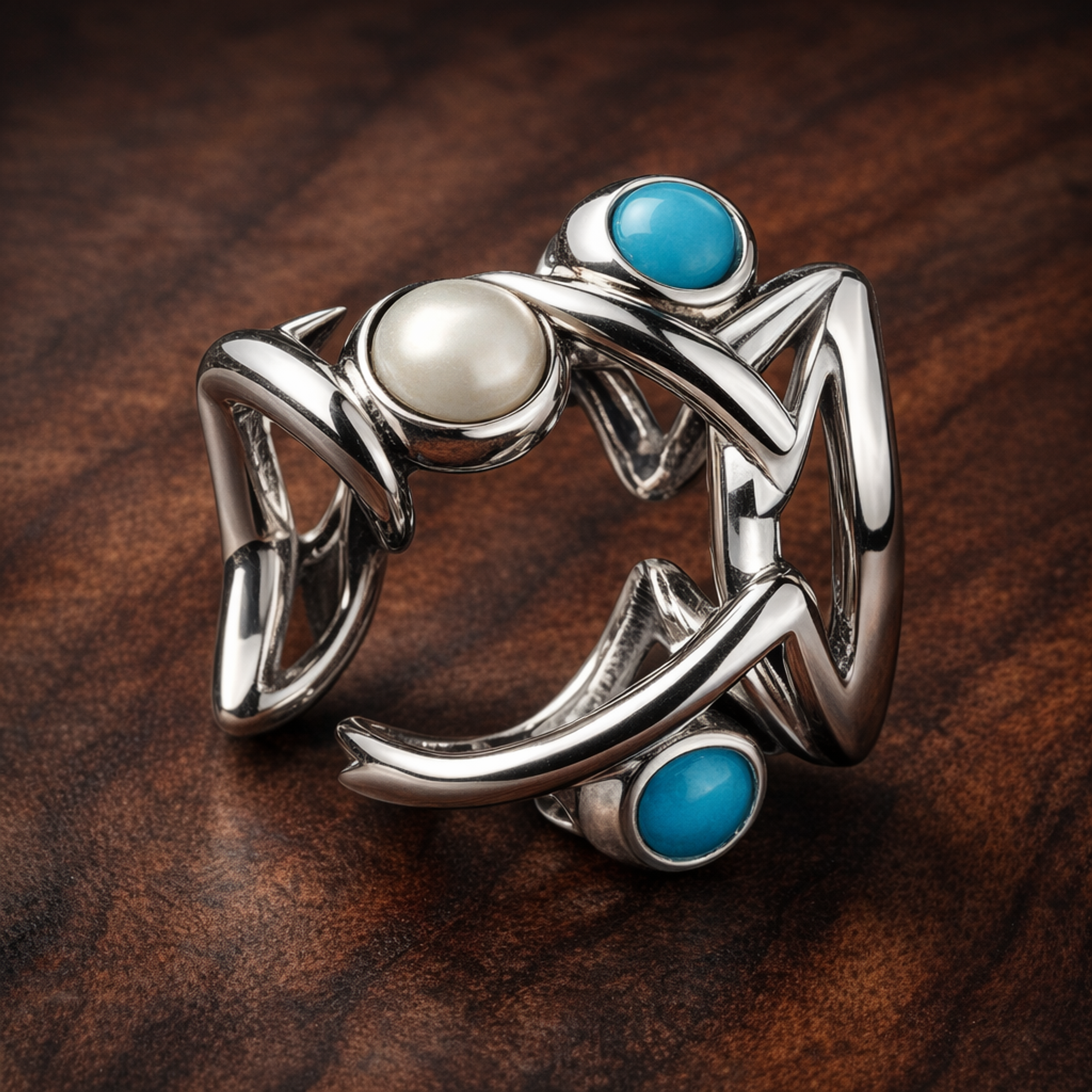 Openwork Fish Charm — display on walnut