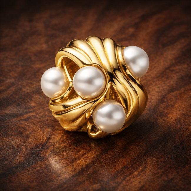 Gold Plated Shell Pearl Cluster Charm - Shell Pearl Cluster Charm — display on walnut
