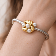 Gold Plated Shell Pearl Cluster Charm - Shell Pearl Cluster Charm — worn on wrist
