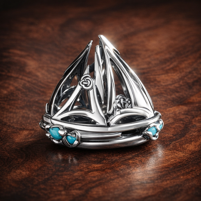 Sailboat Charm — display on walnut
