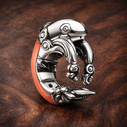 Shrimp Charm — display on walnut