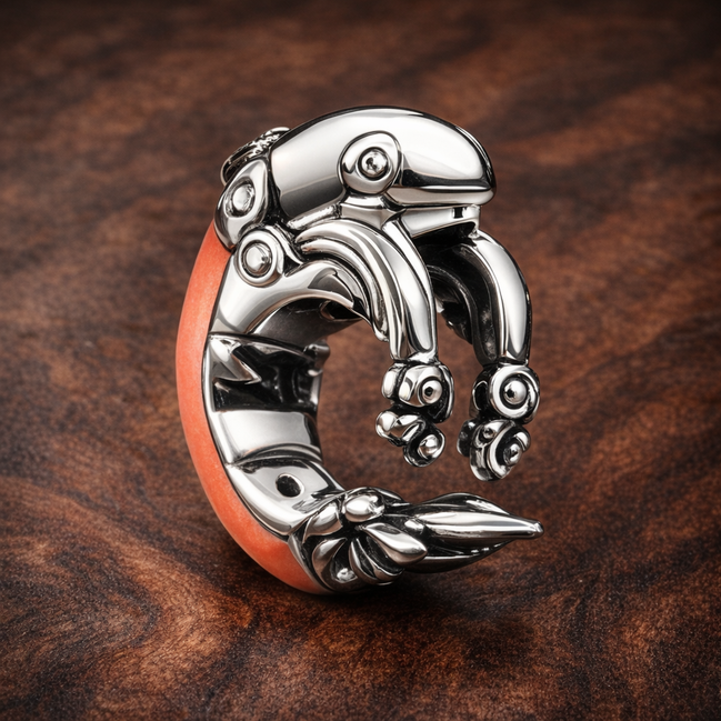 Shrimp Charm — display on walnut