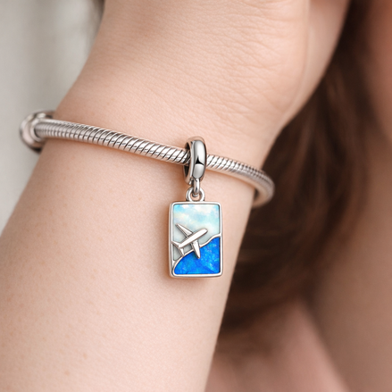 Opal Airplane Tag Charm - Opal Airplane Tag Charm — worn on wrist