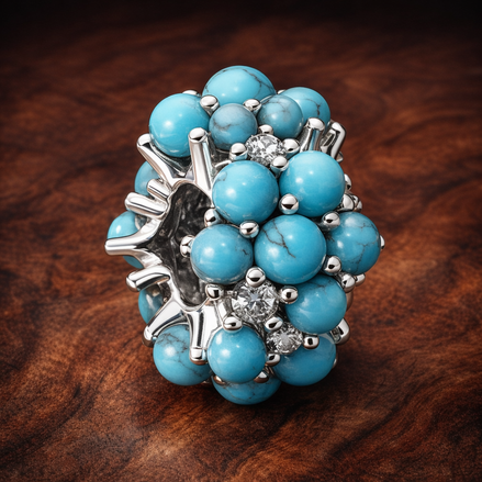 Turquoise-colored Ocean Charm — display on walnut