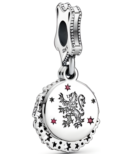 Sterling Silver Lion Crest Dangle Charm with Stars & Red Enamel