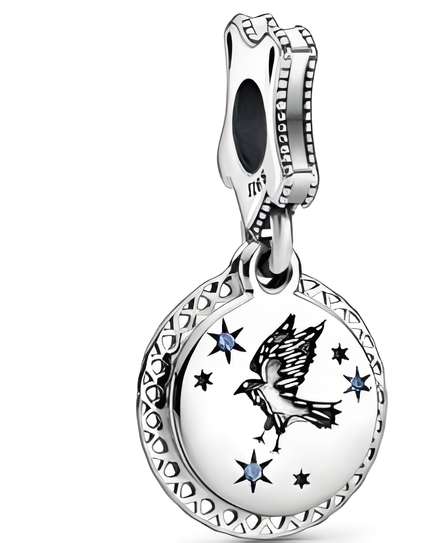 Sterling Silver Eagle & Stars Dangle Charm with Blue Enamel
