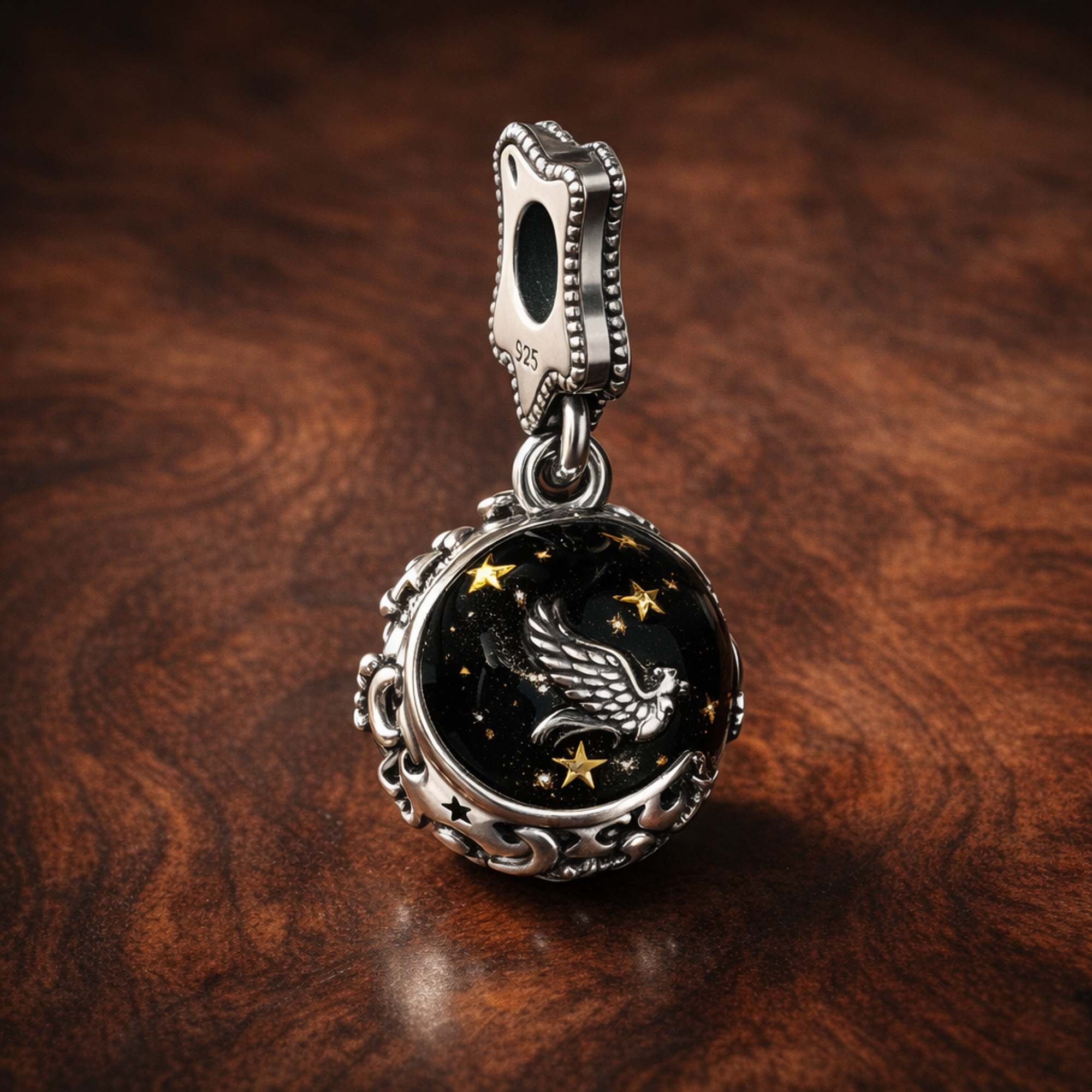 Dragon Star Medallion - Dragon Star Medallion Charm — display on walnut