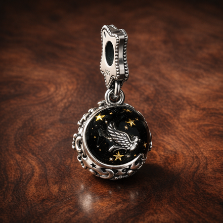 Dragon Star Medallion - Dragon Star Medallion Charm — display on walnut