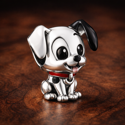 Dalmatian Puppy Figure - Dalmatian Puppy Figure Charm — display on walnut