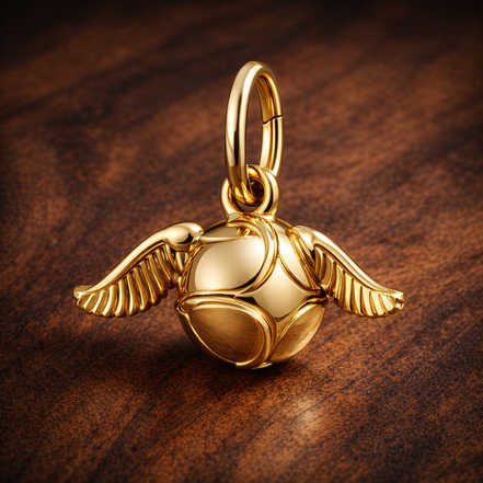 Golden Snitch Dangle - Golden Snitch Dangle Charm — display on walnut
