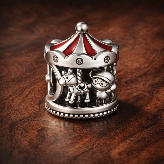 Carousel Bead - Carousel Bead Charm — display on walnut