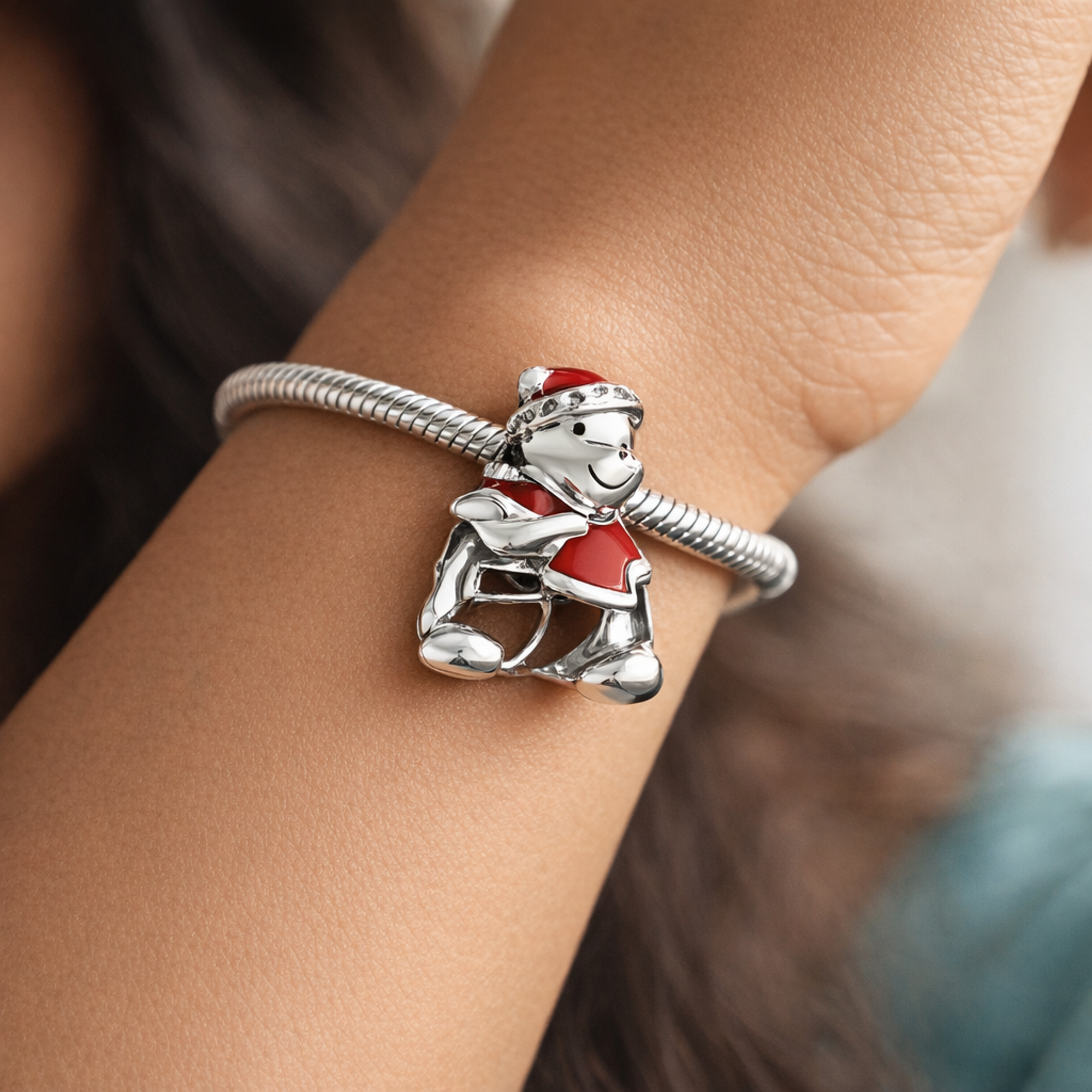 Pooh Santa Figure - Pooh Santa Figure Charm — worn on wrist