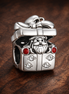 Santa Gift House Bead - Santa Gift House Bead Charm — display on walnut