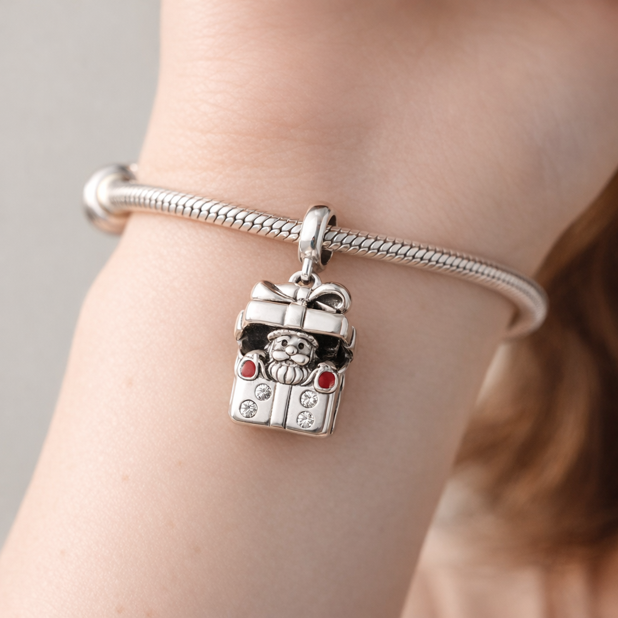 Santa Gift House Bead - Santa Gift House Bead Charm — worn on wrist