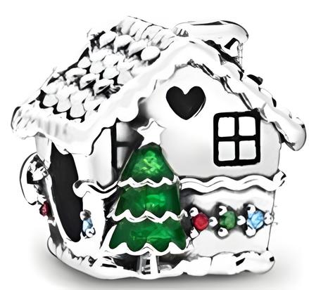 Sterling Silver Gingerbread House Charm with Colorful Enamel & Stones