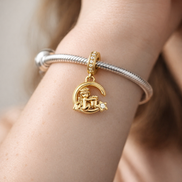 Gold Plated Moon Fu Dangle - Gold Plated Moon Fu Dangle Charm — worn on wrist