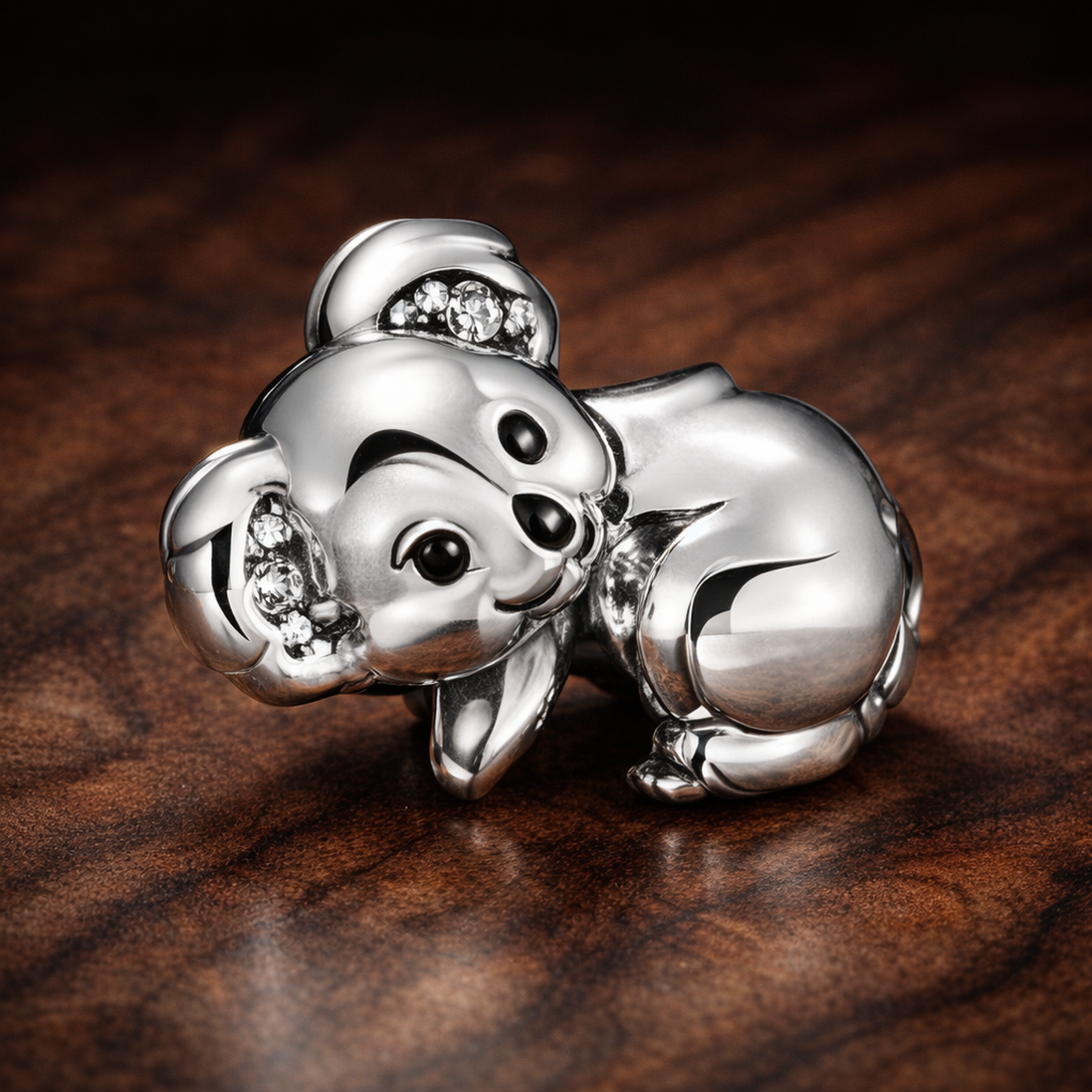 Polar Bear and Cub - Polar Bear and Cub Charm — display on walnut